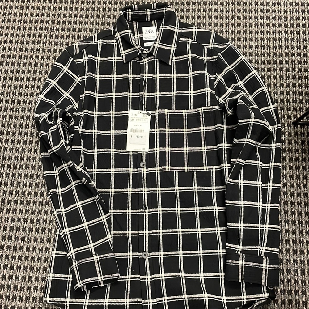Zara, plaid button up, medium, brand new.
